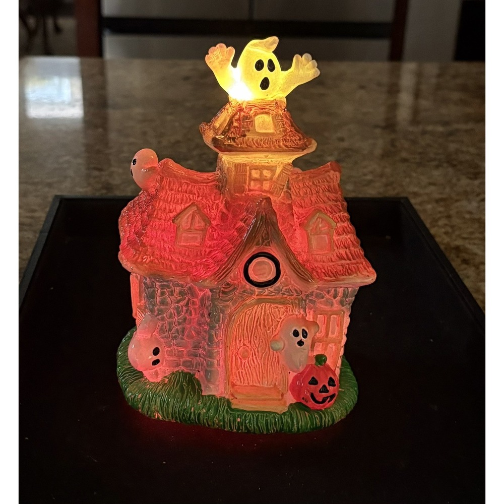 VTG Light Up Haunted Ghost Halloween House Blow Mold Blinking/Works 1980's